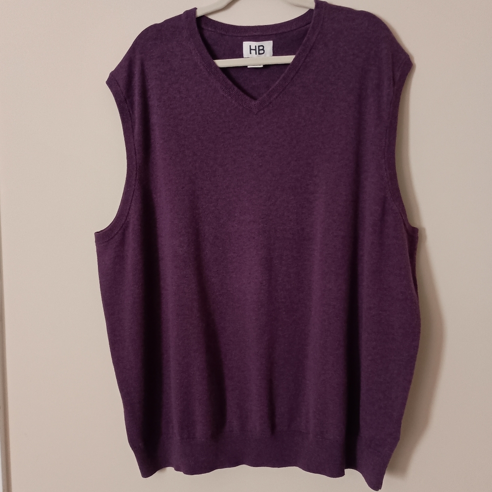 HB Mens Purple Sweater Vest 100% Cotton Preppy‎ Academia Collegiate Workwear 3XL
